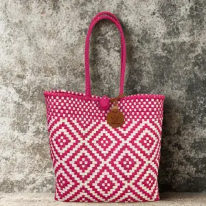 "Batik Cahaya - fénybe szőtt batik" –  táska magenta-fehér színben