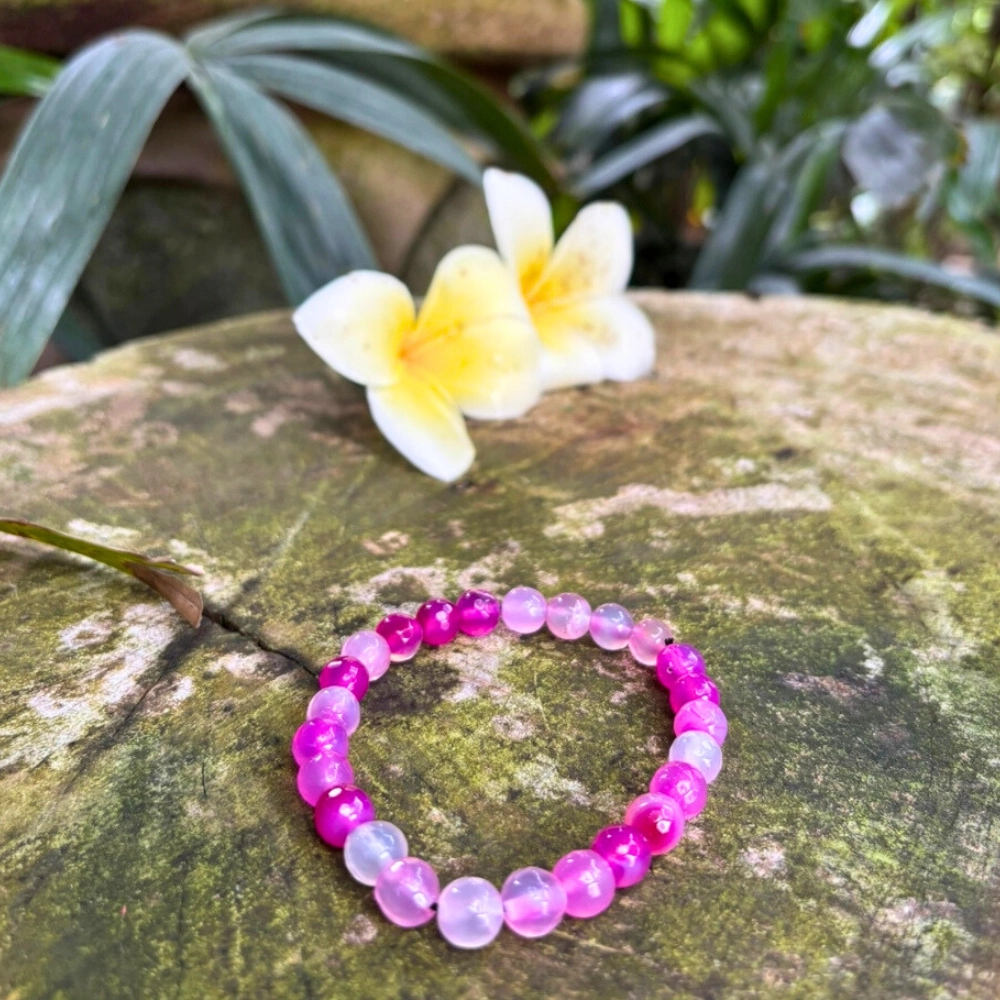 "Magenta"  Magenta és pink achát ásványkarkötő 