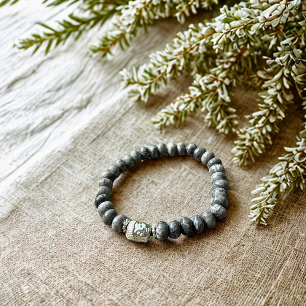 "Dharma" Picasso jáspis karkötő buddha medállal