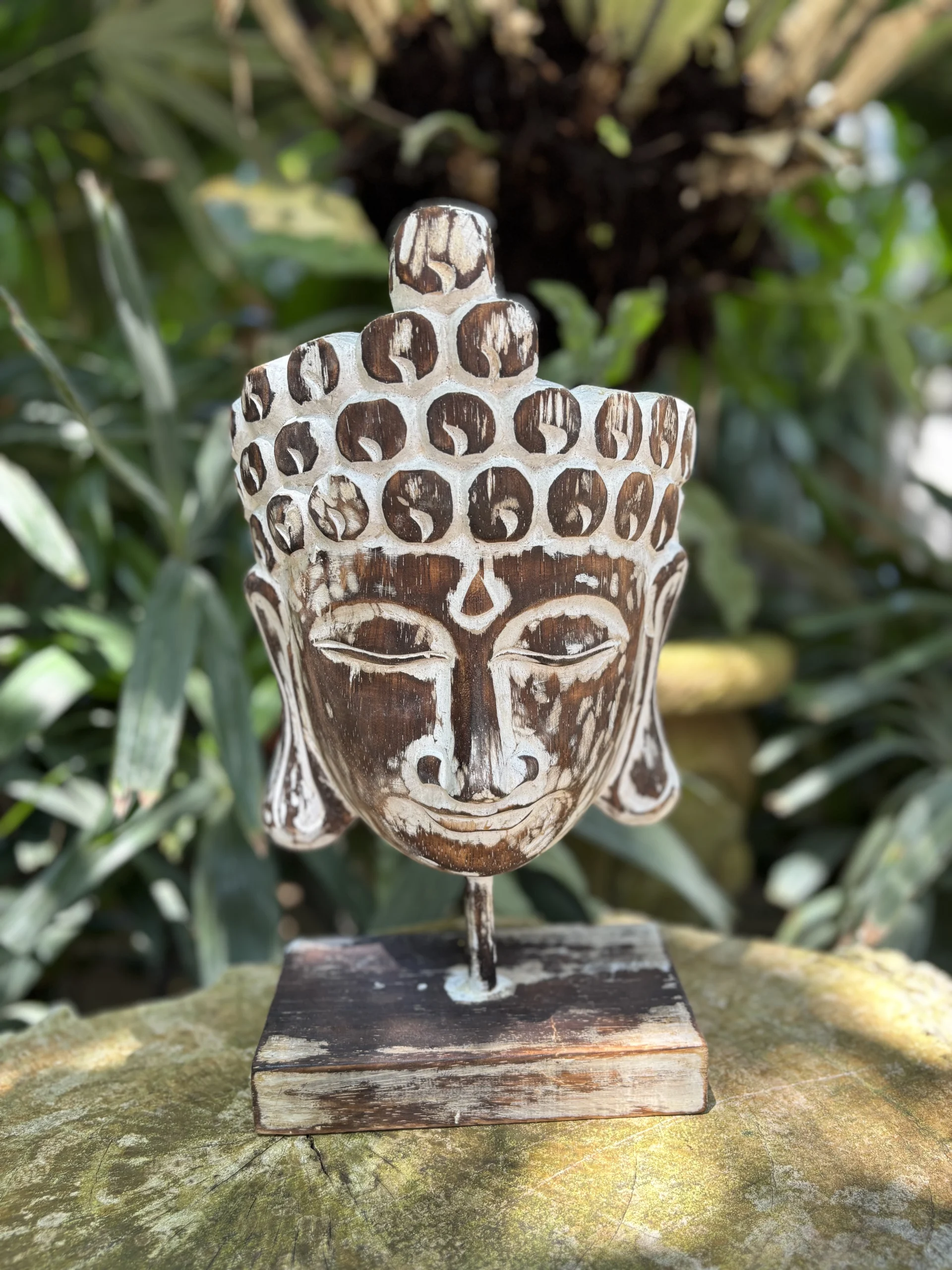 Ayubha fadísz – kézzel faragott Buddha fej fa szobor - Image 5