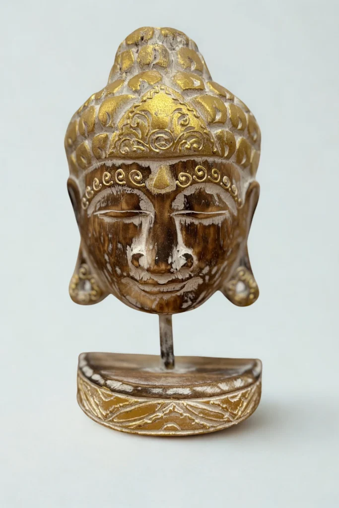 Kézzel készített Buddha fej fa szobor