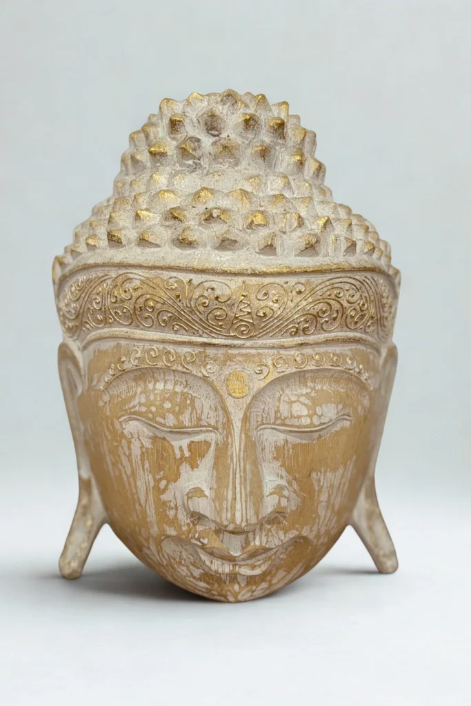 Zymera kézzel faragott Buddha fej fali dísz aranyozott