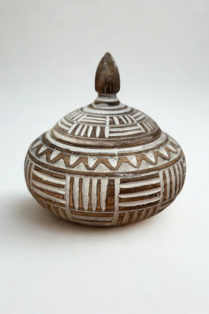 Natúr fa tárolóedény törzsi mintákkal