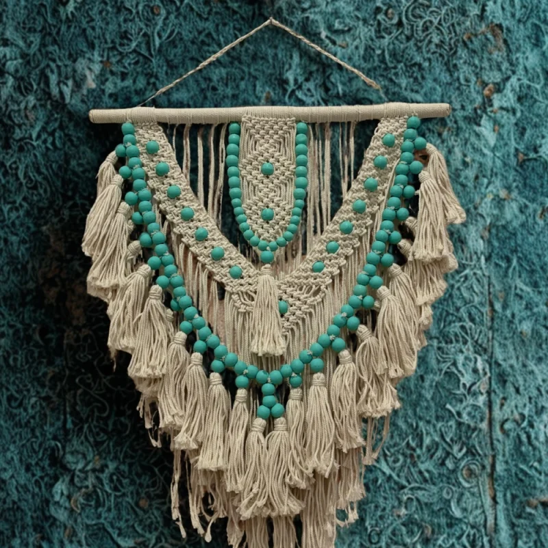 Türkiz makramé fali dísz
